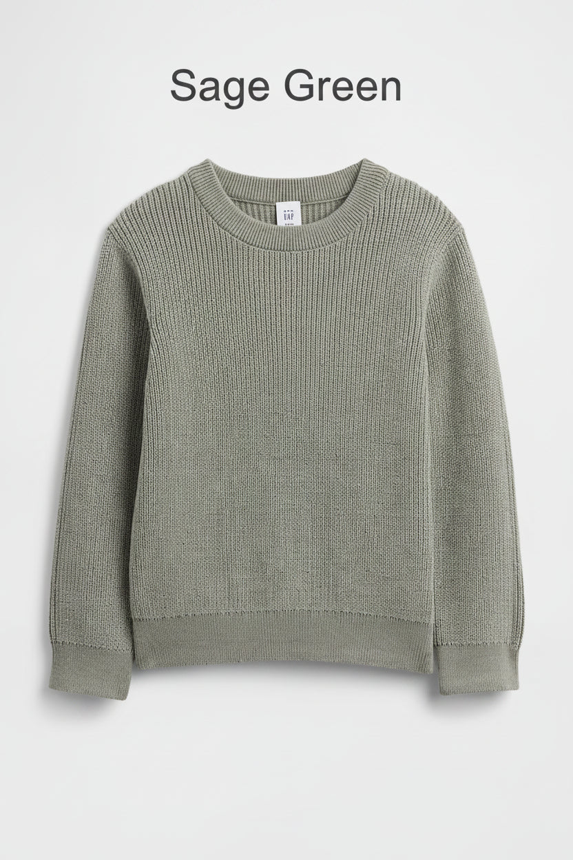 Sage green shaker knit sweater base to be customized with hand embroidered name or floral initial to become a baby gift keepsake